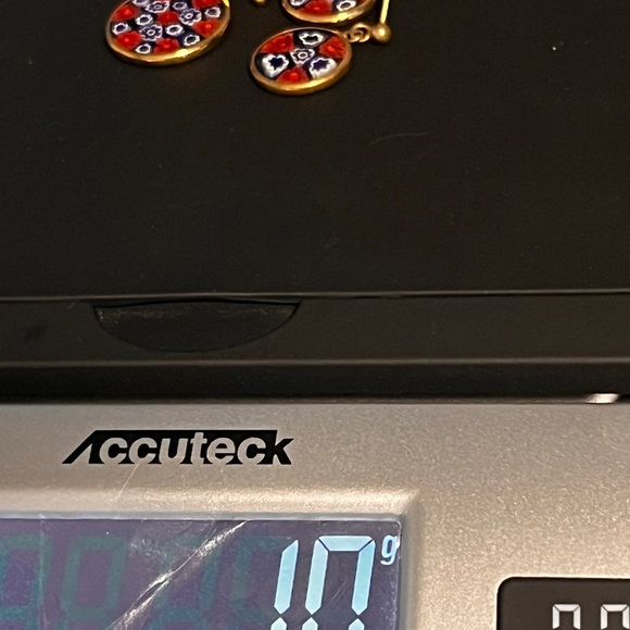 Murano Glass Millefiori Set Pendant & Earrings Pierced 24kt Gold Italy Red Blue - Picture 3 of 12